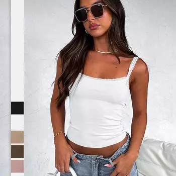 Женская летняя тонкая универсальная майка-бретелька с подтяжками и U-образным вырезом внутри, короткая майка с внутренней стороны, сплошной цвет S кофейный