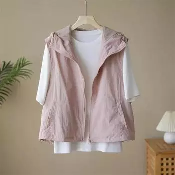 Женская летняя тонкая жилетка для бега, однотонная повседневная спортивная куртка с капюшоном 4XL