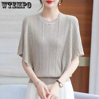 Женская летняя трикотажная футболка с коротким рукавом, рубашка «летучая мышь», летний новый модный топ, трикотажная рубашка из ледяного шелка M