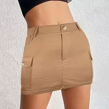 Женская летняя трикотажная повседневная юбка с карманами и запахом на бедрах S хаки