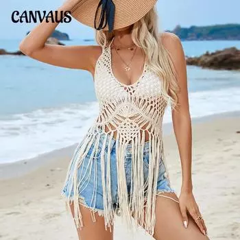 Женская летняя туника-бикини с бахромой на крючках, пляжная накидка S абрикосовый