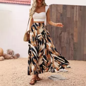 Женская летняя юбка А-силуэта с высокой талией, богемная пляжная с высоким разрезом XS