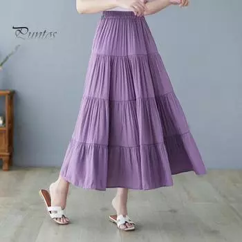 Женская летняя юбка, эластичная юбка с высокой талией и большим подолом, однотонная свободная повседневная юбка, уличная одежда светло-зеленый