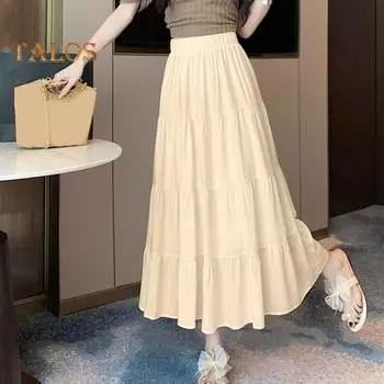 Женская летняя юбка, эластичная юбка с высокой талией и большим подолом, однотонная свободная повседневная юбка, уличная одежда светло-зеленый