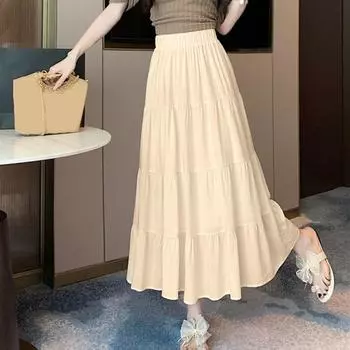 Женская летняя юбка, эластичная юбка с высокой талией и большим подолом, однотонная свободная повседневная юбка, уличная одежда One Size синий