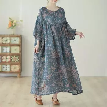 Женская летняя юбка из хлопка и льна с цветочным узором 2024 года – стиль ретро-шик и нежность M