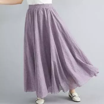 Женская летняя юбка-макси с эластичной талией и высокой талией, длинная юбка трапециевидной формы в сказочном стиле, свободная юбка с большим подолом, уличная одежда M фиолетовый
