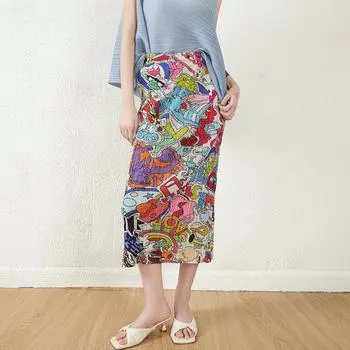 Женская летняя юбка-плиссе Miyake с принтом граффити, стиль «аккордеон» Niche Design One Size (90-150 cm) цветочные печати