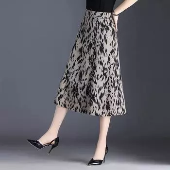 Женская летняя юбка-полуюбка с принтом и подолом, юбка-бюстье с леопардовым принтом и тонким кроем, юбка для среднего возраста M чёрный