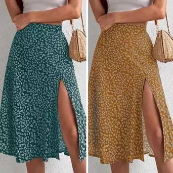 Женская летняя юбка с шикарным цветочным принтом, тонкая женская юбка, элегантная женская юбка-миди, летняя юбка, женская одежда 2XL чёрный