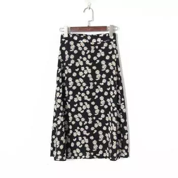 Женская летняя юбка Винтажный цветочный Миди Длинная Black Print XL