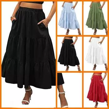 Женская летняя юбка в стиле бохо с плиссировкой А-образного силуэта, элегантная, многослойная, длинная, с карманами S белый