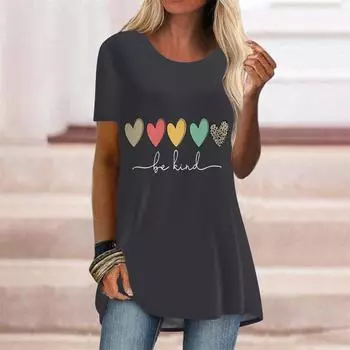 Женская летняя удобная футболка с короткими рукавами и круглым воротником размера плюс, повседневные мешковатые футболки средней длины XS серый