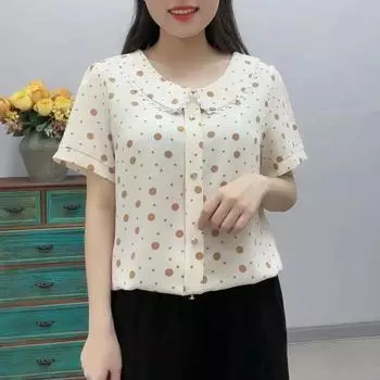 Женская летняя узкая шифоновая рубашка, свежая тонкая футболка, уменьшающая возраст 6XL чёрный