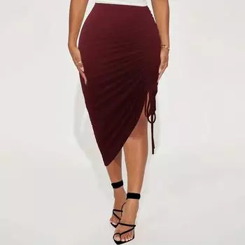 Женская летняя узкая юбка до половины тела нестандартной формы на шнуровке S чёрный