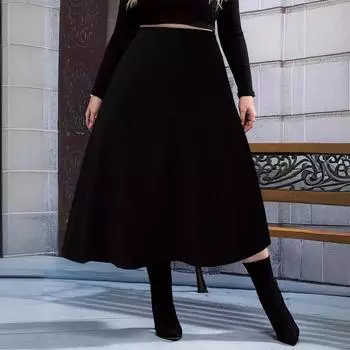 Женская летняя вельветовая юбка трапециевидного силуэта средней длины, до половины тела S чёрный