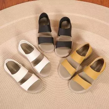 Женская летняя верхняя обувь, сандалии большого размера с мягкой подошвой, женские пляжные сандалии в римском стиле с двумя комплектами сзади на каблуке 35 чёрный