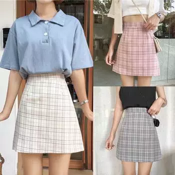 Женская летняя винтажная юбка трапециевидной формы с высокой талией и диким клетчатым принтом, повседневное платье макси S