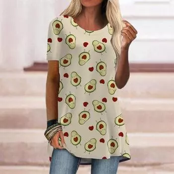 Женская летняя зеленая футболка с принтом авокадо размера плюс, с коротким рукавом и круглым воротником, повседневные мешковатые футболки средней длины XS розовый