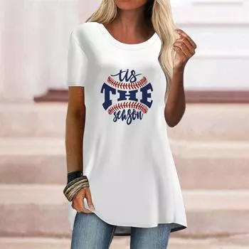 Женская летняя желтая теннисная футболка больших размеров с принтом, удобная футболка с короткими рукавами и круглым воротником, повседневные мешковатые футболки средней длины XS белый