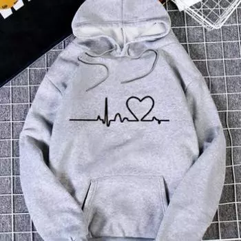 Женская линия Love Print Loose Hoodie Tops Блузка Толстовка Повседневный Длинный рукав Пуловер Топы XS чёрный