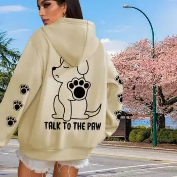 Женская линия Собачий Принт Свободные Толстовки Топы Блузка Свитшот Повседневный Длинный Рукав Пуловер Топы 2XL чёрный