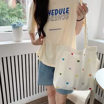 Женская литературная маленькая холщовая сумка с сердечным принтом, шикарная простая сумка-тоут OneSize бежевый