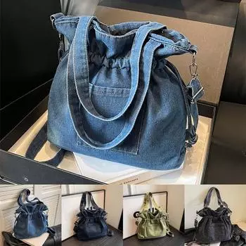 Женская литературная сумка через плечо с завязками на шнурке и кулиской One Size чёрный