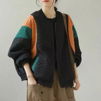 Женская литературная свободная повседневная куртка с длинным рукавом, сращивающаяся, с круглым вырезом, удобная цветная куртка Collision 2XL