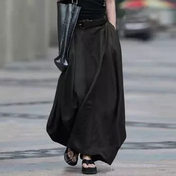 Женская лоскутная повседневная свободная юбка с карманами, джинсовая однотонная юбка L чёрный