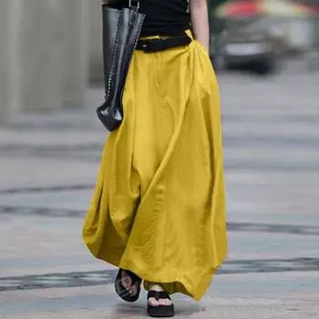 Женская лоскутная повседневная свободная юбка с карманами, джинсовая однотонная юбка L жёлтый