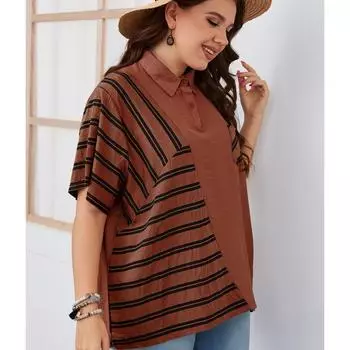 Женская лоскутная рубашка с воротником и воротником на пуговицах с коротким рукавом, свободная повседневная футболка, легкая дышащая, удобная модная рубашка для поездок на работу плюс XL чёрный