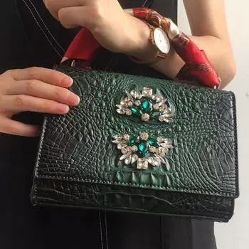 Женская любимая кристальная сумка-тоут, элегантная модная женская сумка через плечо, сумка-тоут из крокодиловой кожи чёрный