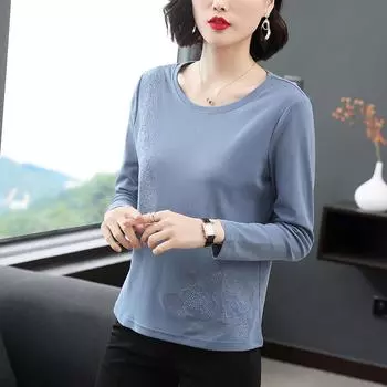 Женская майка 4XL, модная футболка с длинными рукавами, новый свободный топ из чистого хлопка на весну и осень M чёрный