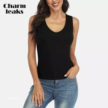 Женская майка без рукавов Charmleaks с v-образным вырезом, повседневные многослойные майки, свободные майки для сна