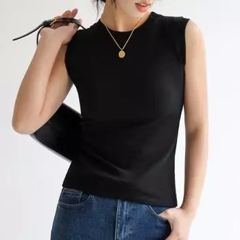 Женская майка без рукавов из хлопка с высоким воротом, укороченный топ в рубчик, облегающий крой, базовый M белый