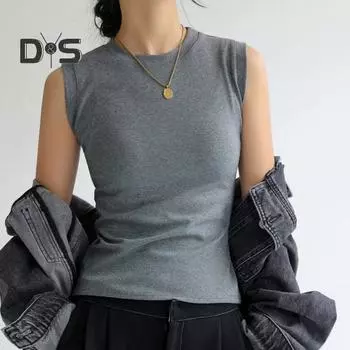 Женская майка без рукавов из хлопка с высоким воротом, укороченный топ в рубчик, облегающий крой, базовая рубашка, повседневный наряд на весну и лето S чёрный