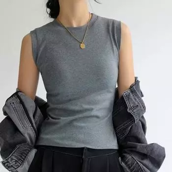 Женская майка без рукавов из хлопка с высоким воротом, укороченный топ в рубчик, облегающий крой, базовая рубашка, повседневный наряд на весну и лето M армия зеленый