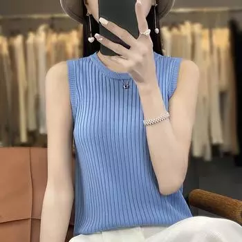Женская майка без рукавов MODERN NEW SAGA летняя футболка вязаный топ кружевной базовый жилет женский с круглым вырезом S белый