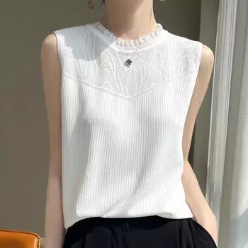 Женская майка без рукавов MODERN NEW SAGA летняя футболка вязаный топ кружевной базовый жилет женский с круглым вырезом S белый
