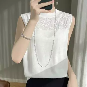 Женская майка без рукавов MODERN NEW SAGA летняя футболка вязаный топ базовый жилет женский с круглым вырезом M белый