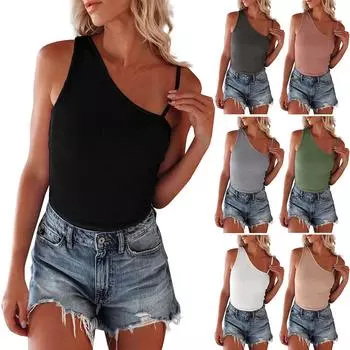 Женская майка без рукавов на одно плечо, летняя сексуальная однотонная футболка, топ L чёрный