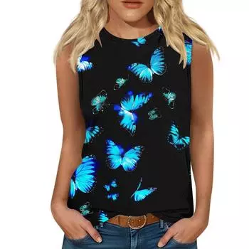 Женская майка без рукавов с 3D-принтом дерева и цветов, повседневный цветочный жилет с круглым вырезом и открытыми плечами, топ без рукавов в стиле Y2K, футболка, женская одежда S