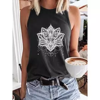 Женская майка без рукавов с 3D-принтом лотоса и зуба, Y2K ретро уличная мода, топ-майка с открытыми плечами, женская майка без рукавов S