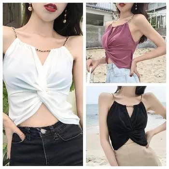 Женская майка без рукавов с металлической цепочкой и лямкой на шее