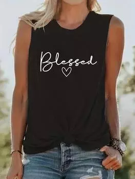Женская майка без рукавов с принтом Blessed, белая футболка, летняя новинка, однотонная, сексуальная, новая мода, с круглым вырезом S