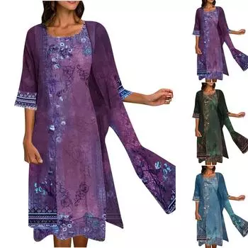 Женская майка без рукавов с принтом, шифоновый кардиган, комплект праздничного платья для женщин