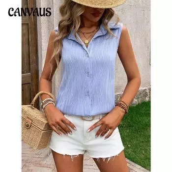 Женская майка без рукавов с воротником-стойкой на пуговицах, свободная повседневная летняя рубашка S чёрный