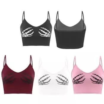 Женская майка без рукавов, скелет, череп, ручной/камуфляжный принт, жилет на тонких бретелях, топ на бретельках L чёрный