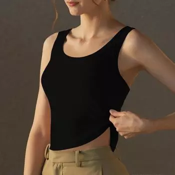 Женская майка-бюстгальтер с чашечками, женский однотонный бюстгальтер, внутренний слой, внешний слой, базовая рубашка L чёрный